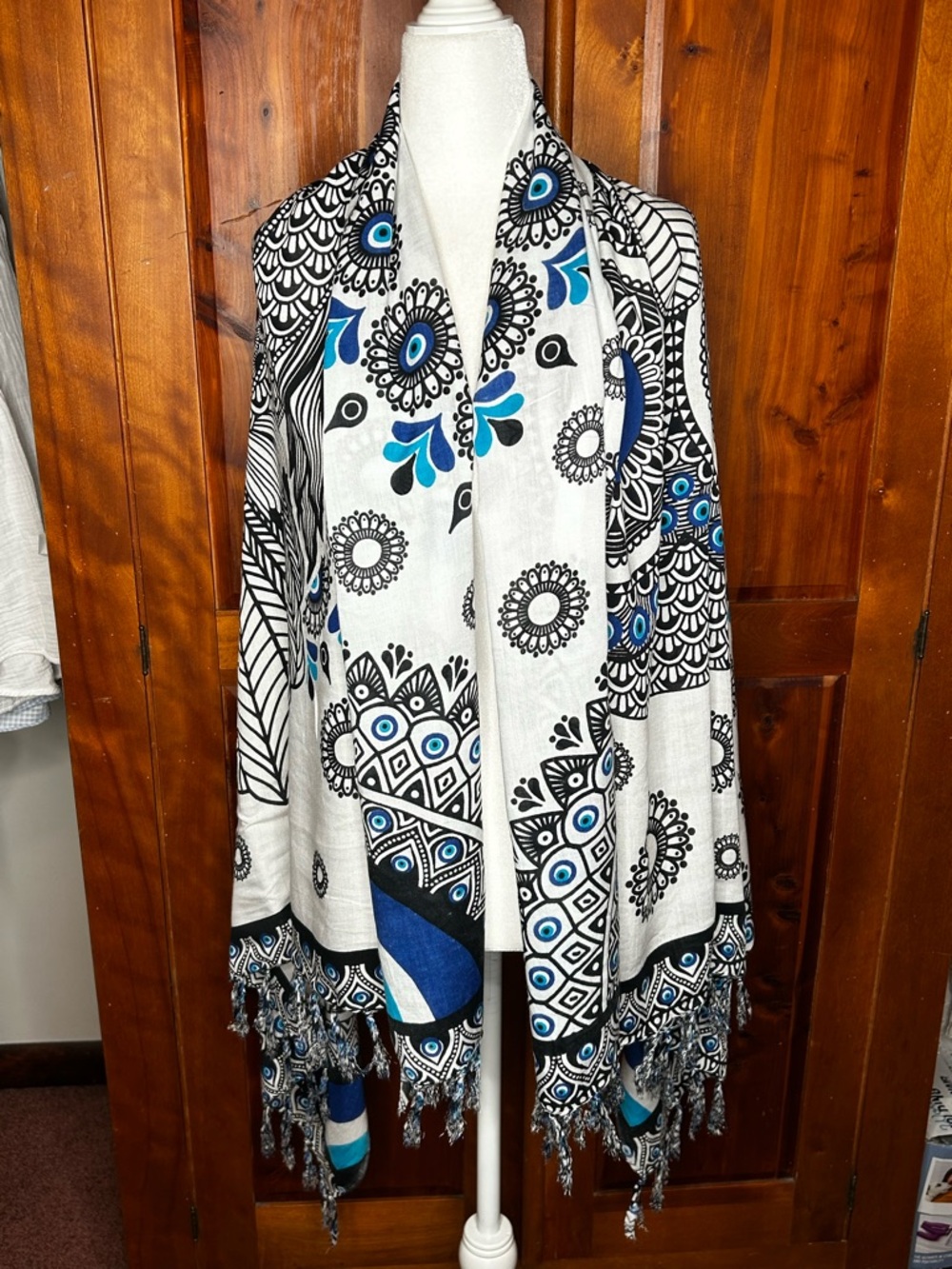 Watchful Evil Eye Owl Print Mandala Sarong Beach Cover Up Scarf Shawl Wrap Boho